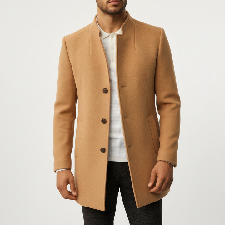 Men's Wool Blend Mandarin Collar Overcoat