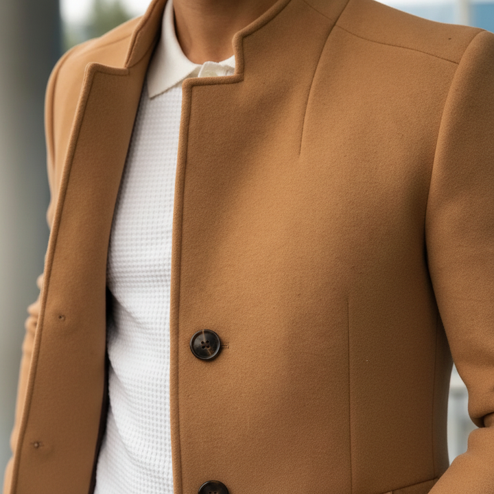 Men's Wool Blend Mandarin Collar Overcoat