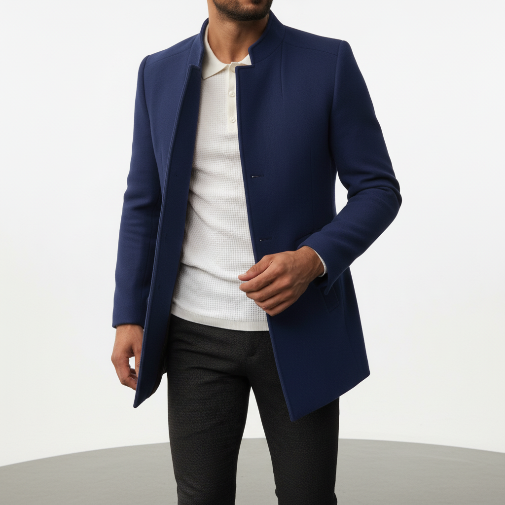 Men's Wool Blend Mandarin Collar Overcoat