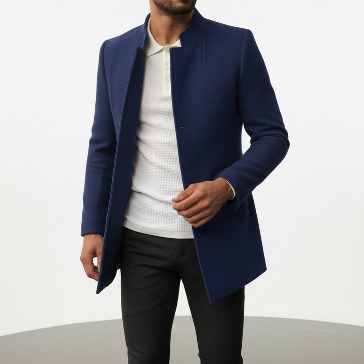 Men's Wool Blend Mandarin Collar Overcoat