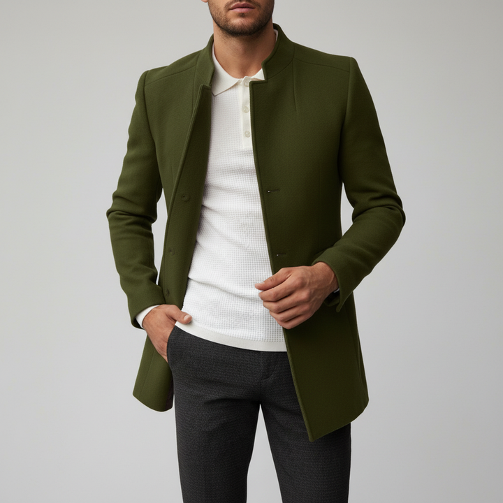 Men's Wool Blend Mandarin Collar Overcoat