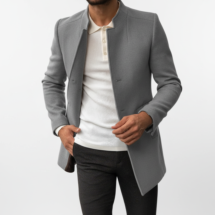 Men's Wool Blend Mandarin Collar Overcoat