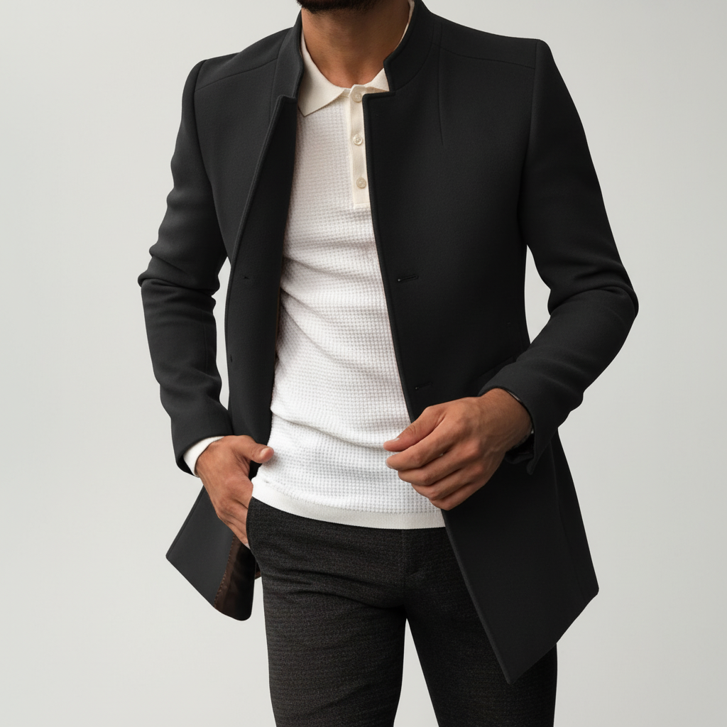 Men's Wool Blend Mandarin Collar Overcoat