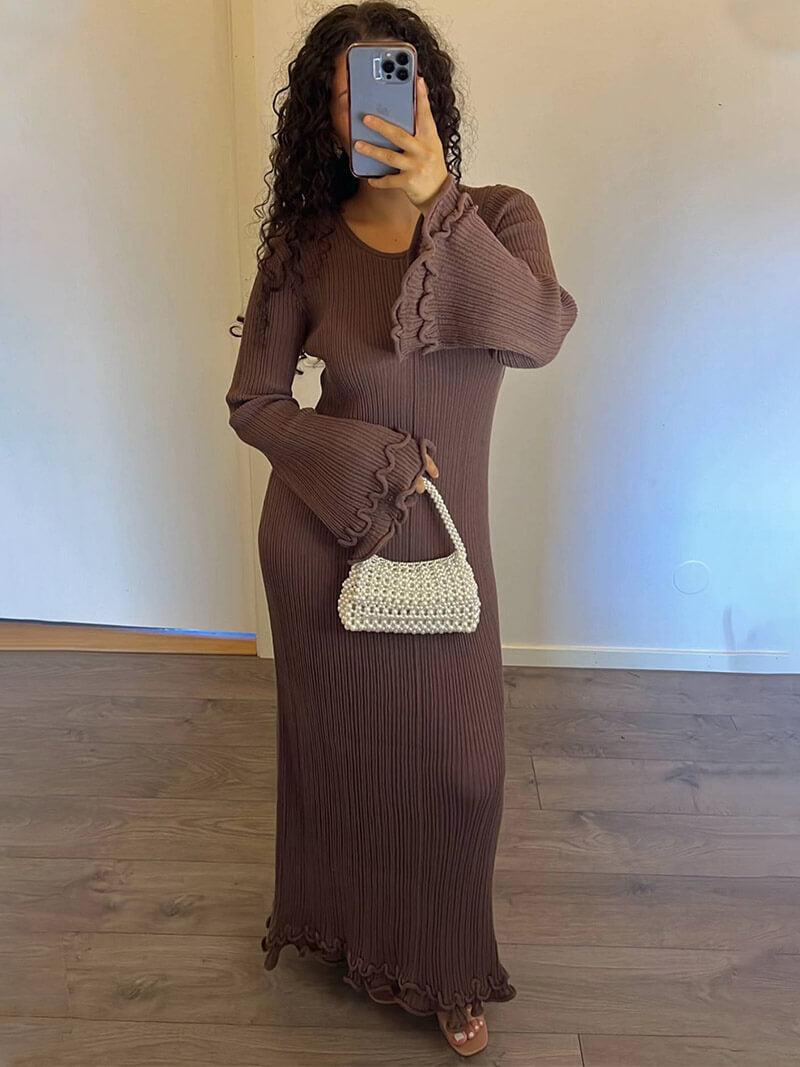 Women Long Flare Sleeve Knit Maxi Dress