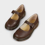 Women's Leather Mary Jane Shoes Buckle Strap Retro Footwear