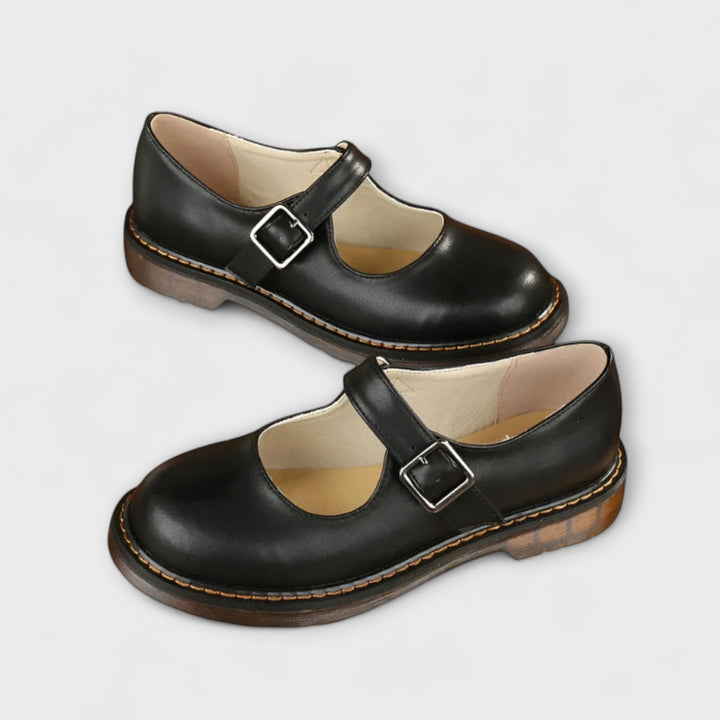 Women's Leather Mary Jane Shoes Buckle Strap Retro Footwear