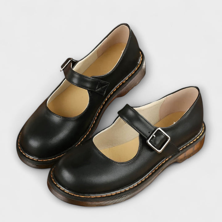 Women's Leather Mary Jane Shoes Buckle Strap Retro Footwear