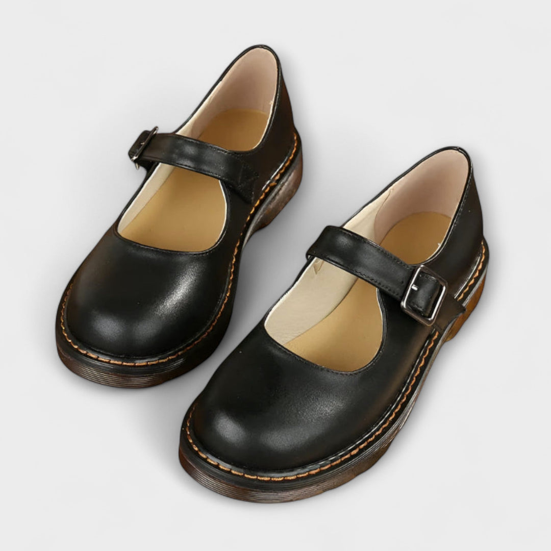 Women's Leather Mary Jane Shoes Buckle Strap Retro Footwear