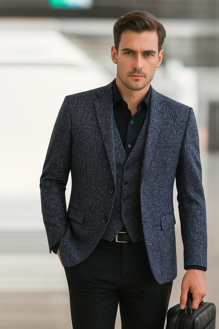 Men's Wool Blend Slim Fit Knit Blazer Suit Jacket