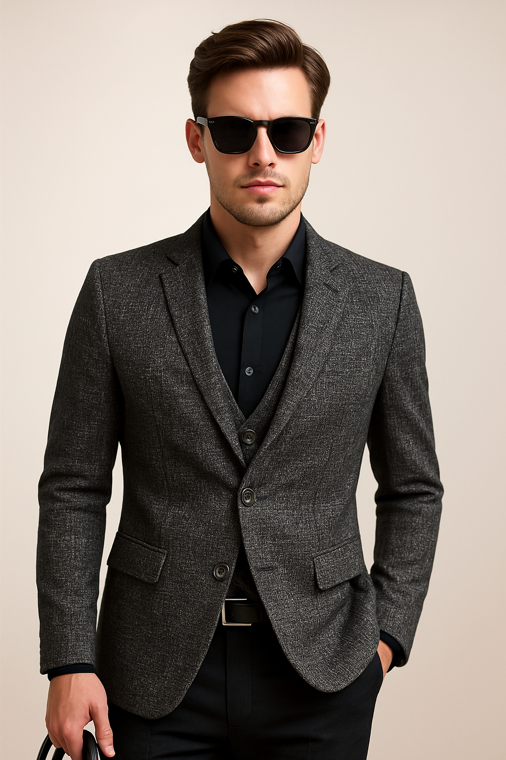 Men's Wool Blend Slim Fit Knit Blazer Suit Jacket