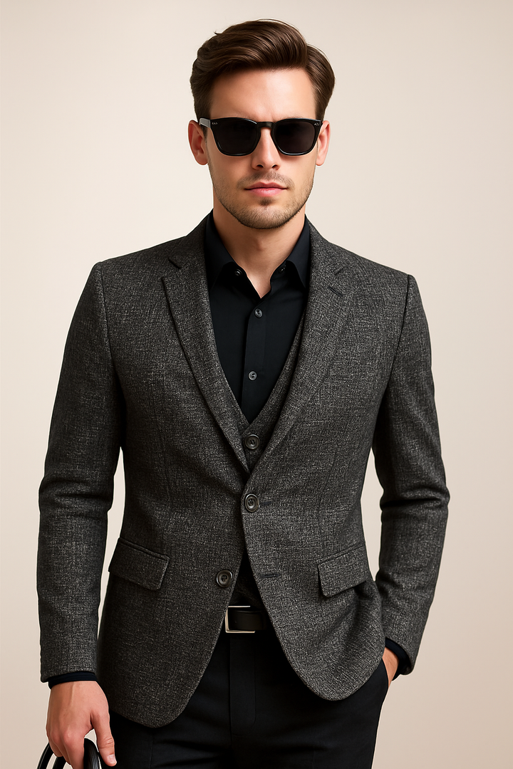 Men's Wool Blend Slim Fit Knit Blazer Suit Jacket