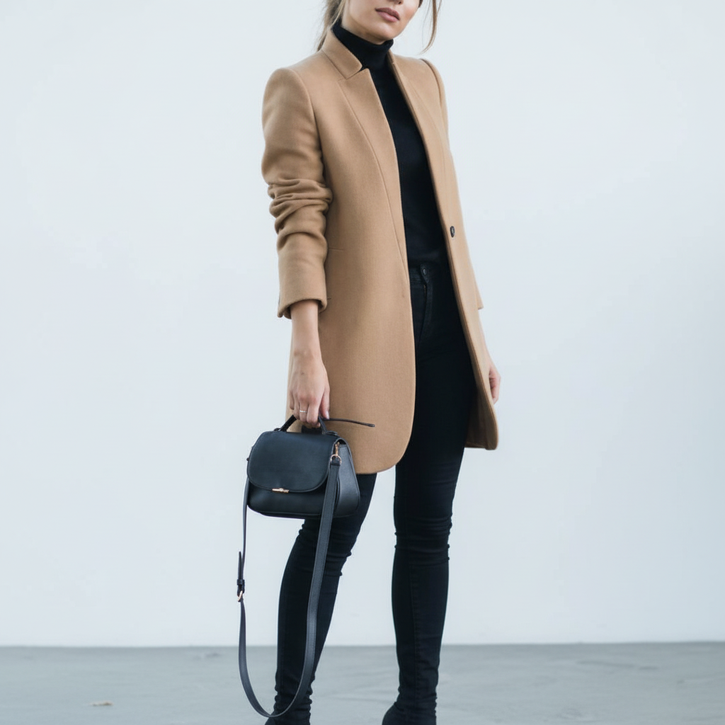 Women’s Wool-Blend Stand-Collar Overcoat