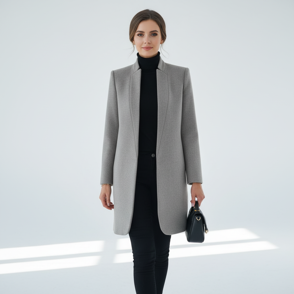 Women’s Wool-Blend Stand-Collar Overcoat