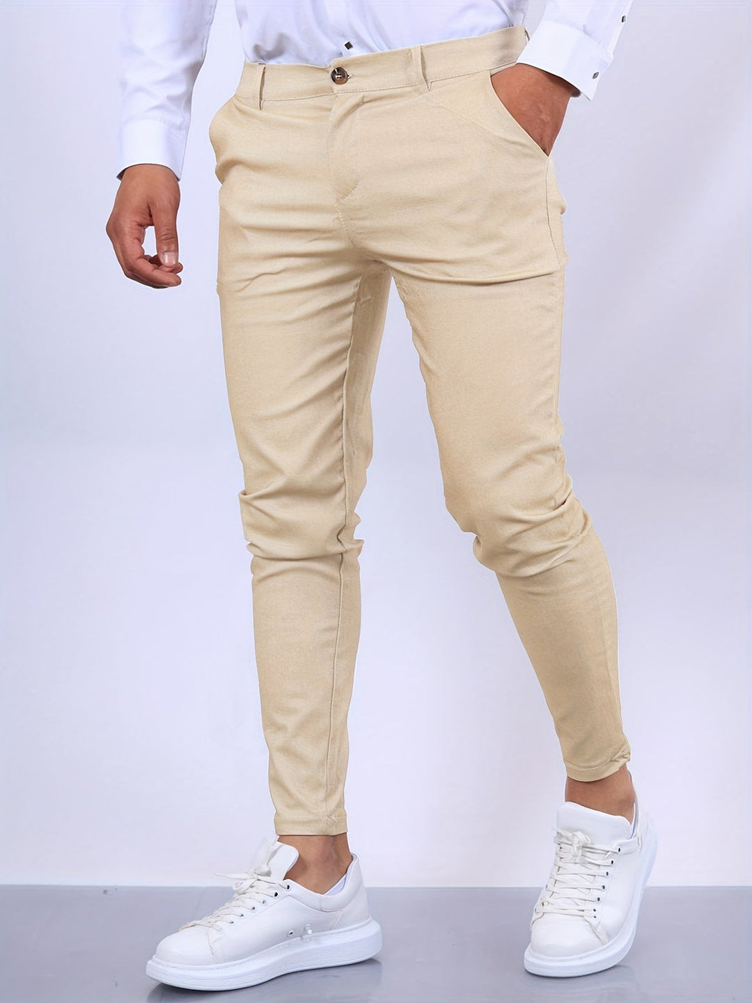 Men’s Linen Blend Tailored Slim-Fit Chino Trousers