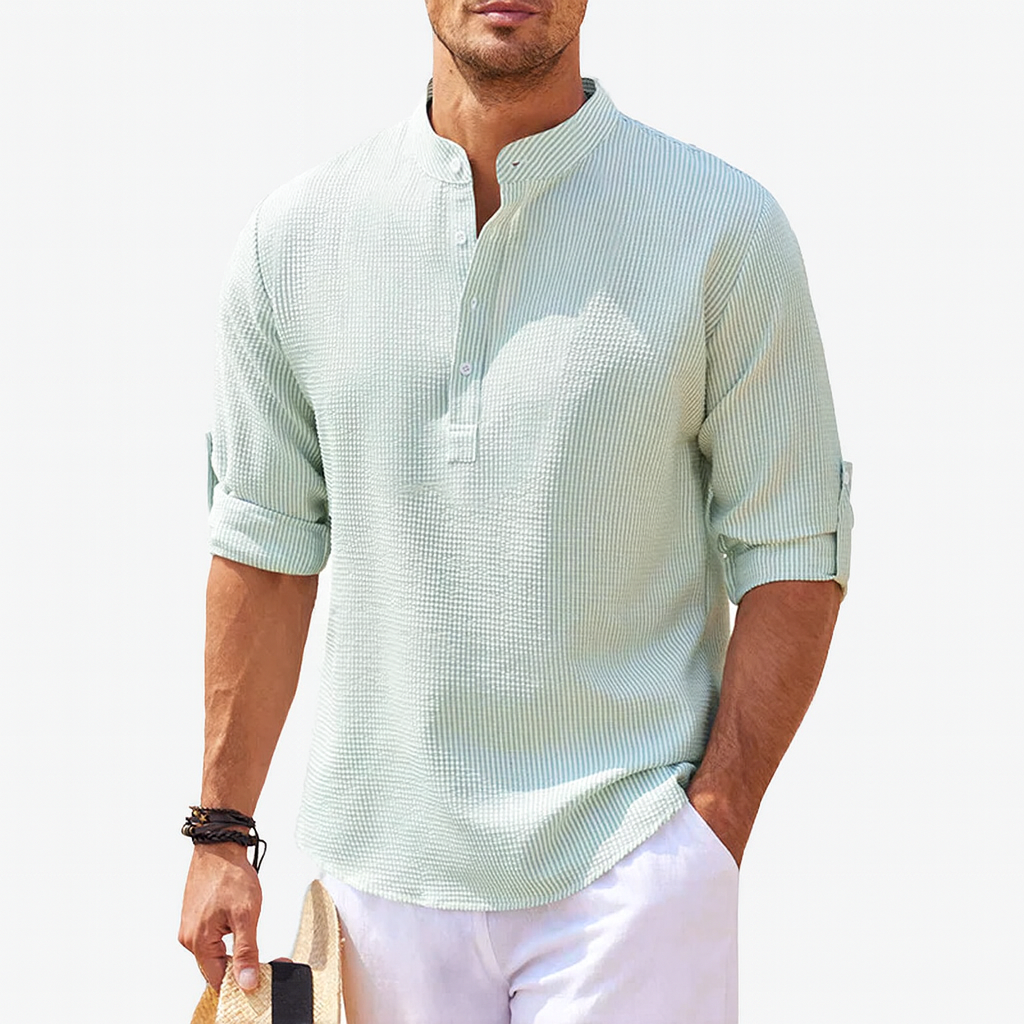 Men's Henley Neck Long Sleeve Linen Blend Top