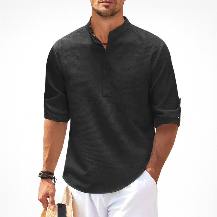 Men's Henley Neck Long Sleeve Linen Blend Top