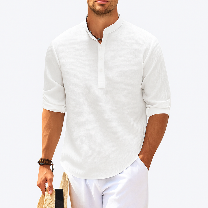 Men's Henley Neck Long Sleeve Linen Blend Top