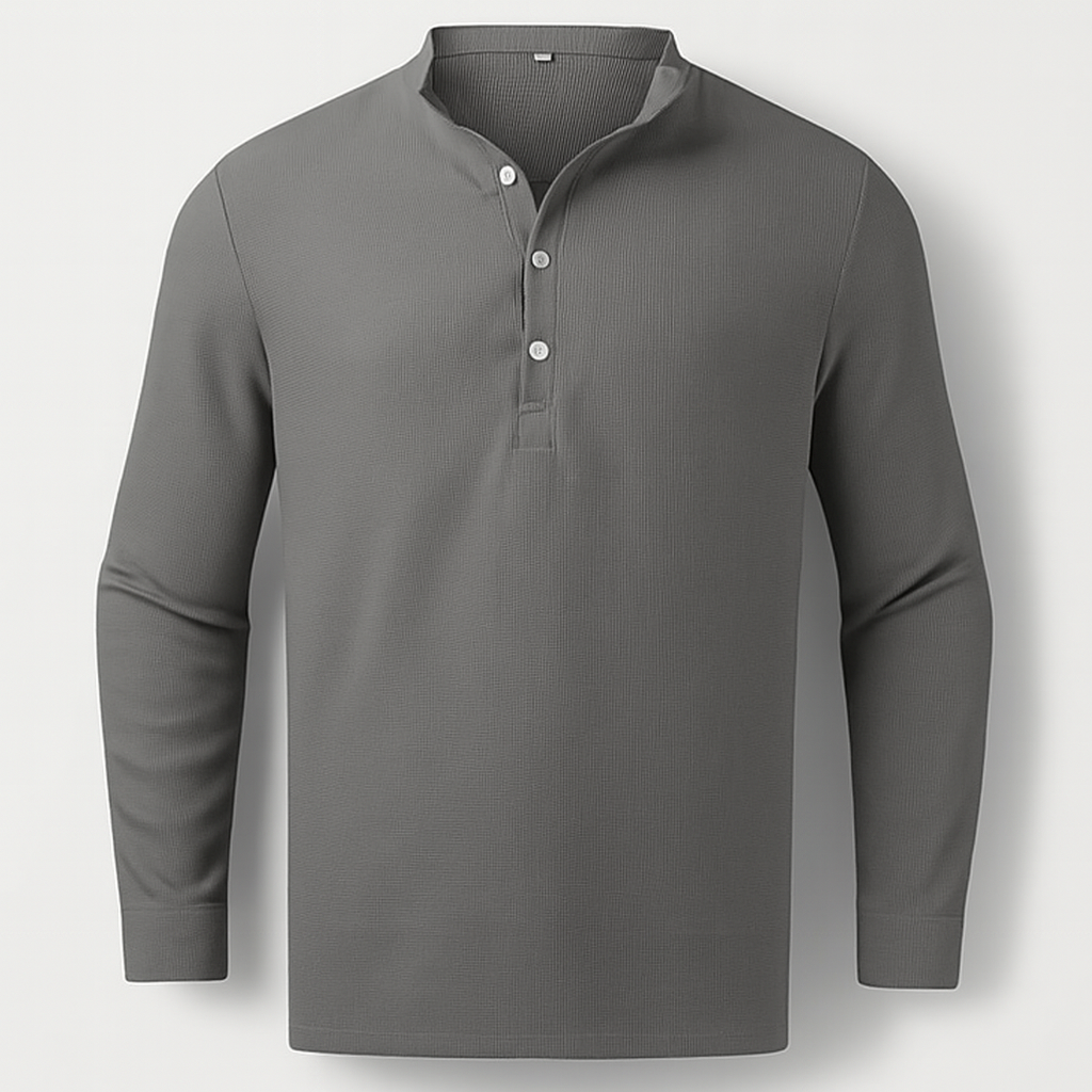Men's Henley Neck Long Sleeve Linen Blend Top