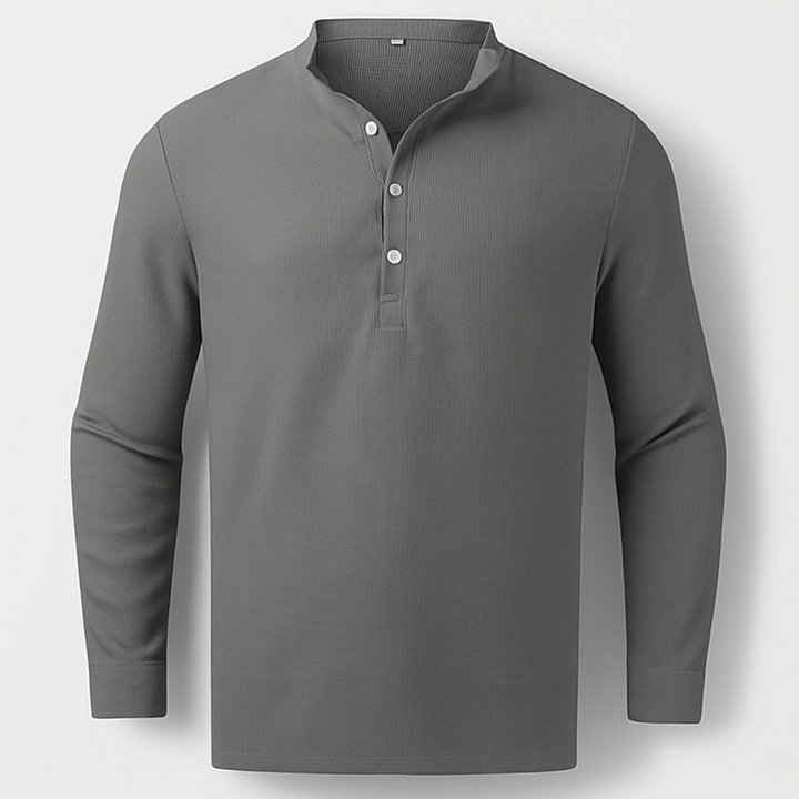 Men's Henley Neck Long Sleeve Linen Blend Top