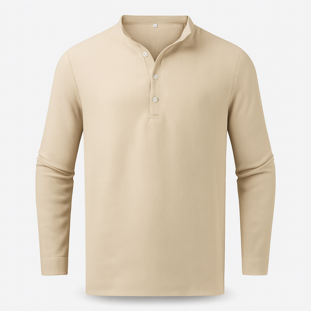 Men's Henley Neck Long Sleeve Linen Blend Top