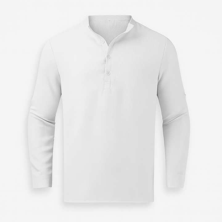 Men's Henley Neck Long Sleeve Linen Blend Top