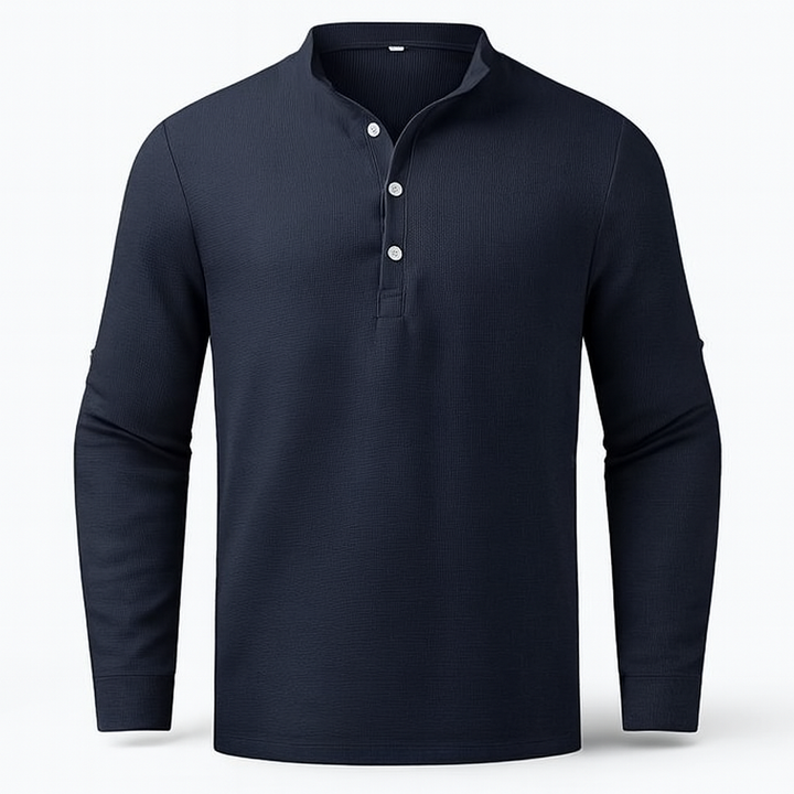 Men's Henley Neck Long Sleeve Linen Blend Top