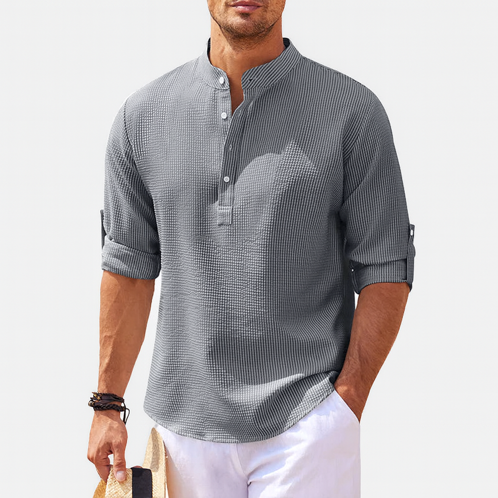 Men's Henley Neck Long Sleeve Linen Blend Top