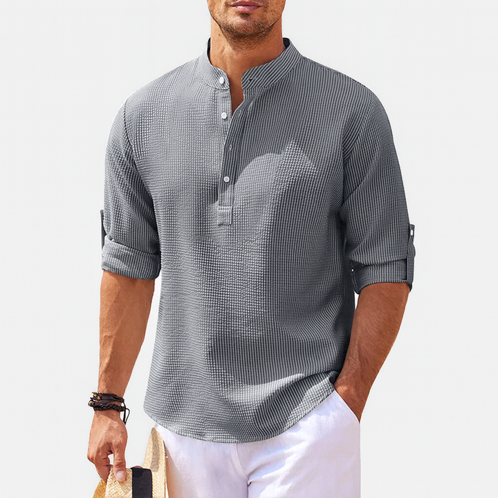 Men's Linen Henley Long Sleeve Shirt Casual Top