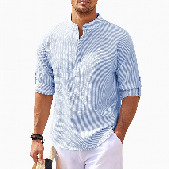 Men's Henley Neck Long Sleeve Linen Blend Top
