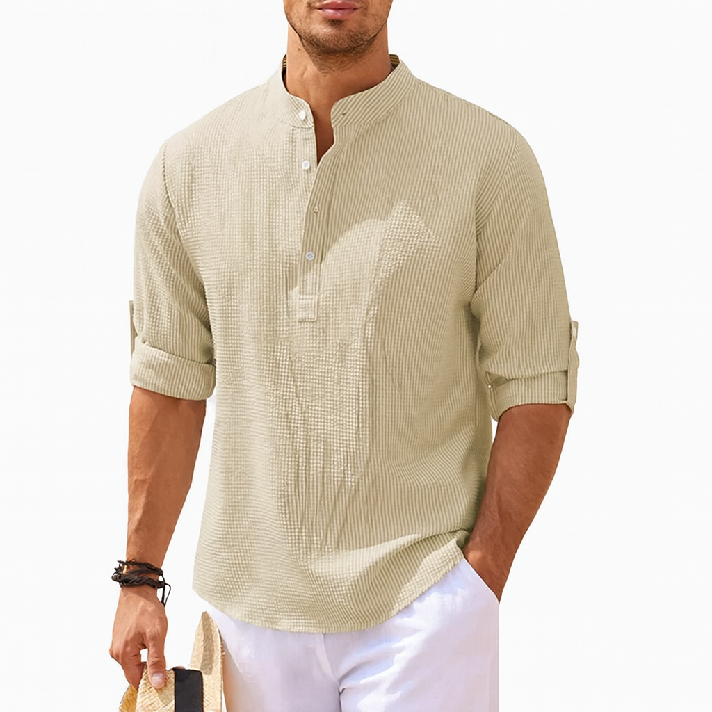 Men's Henley Neck Long Sleeve Linen Blend Top