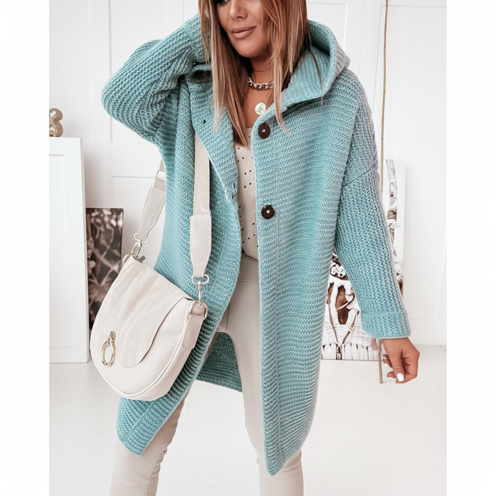 Women’s Long Hooded Merino Wool Cardigan
