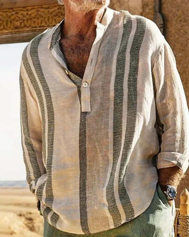 Striped Linen Shirt For Men | Regular Fit | Khaki
