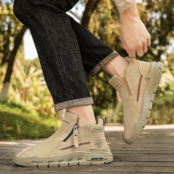 Men’s Leather Cushioned Side-Zip Walking Sneakers