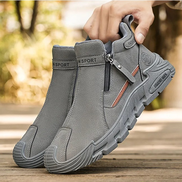 Men’s Leather Cushioned Side-Zip Walking Sneakers