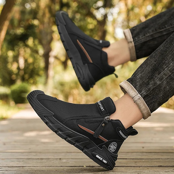 Men’s Leather Cushioned Side-Zip Walking Sneakers