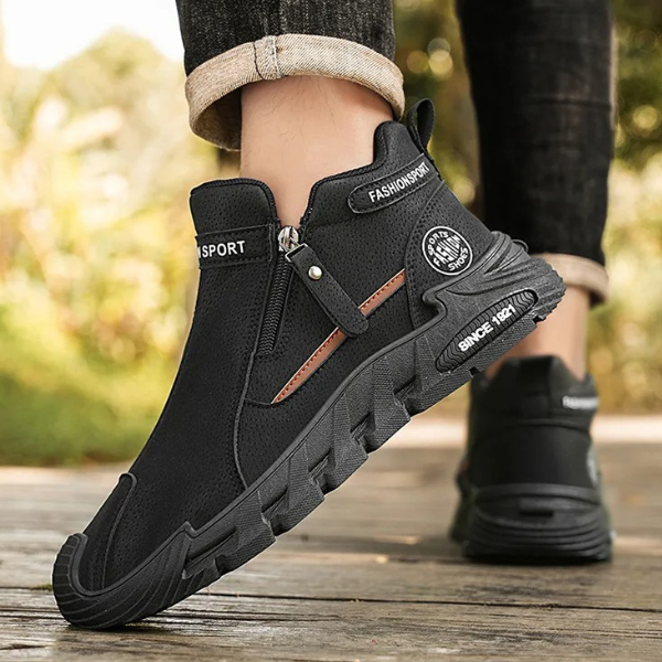 Men’s Leather Cushioned Side-Zip Walking Sneakers
