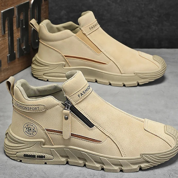 Men’s Leather Cushioned Side-Zip Walking Sneakers