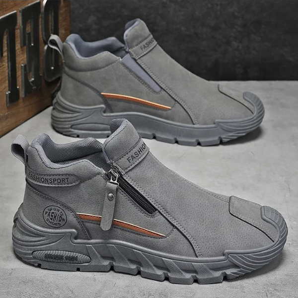 Men’s Leather Cushioned Side-Zip Walking Sneakers