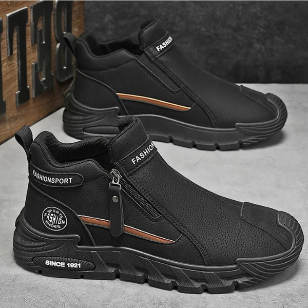 Men’s Leather Cushioned Side-Zip Walking Sneakers