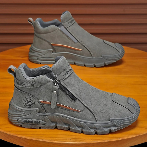 Men’s Leather Cushioned Side-Zip Walking Sneakers