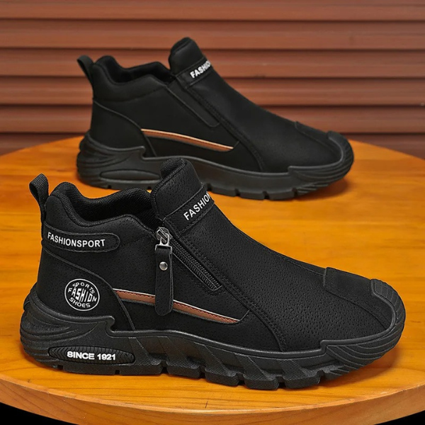 Men’s Leather Cushioned Side-Zip Walking Sneakers