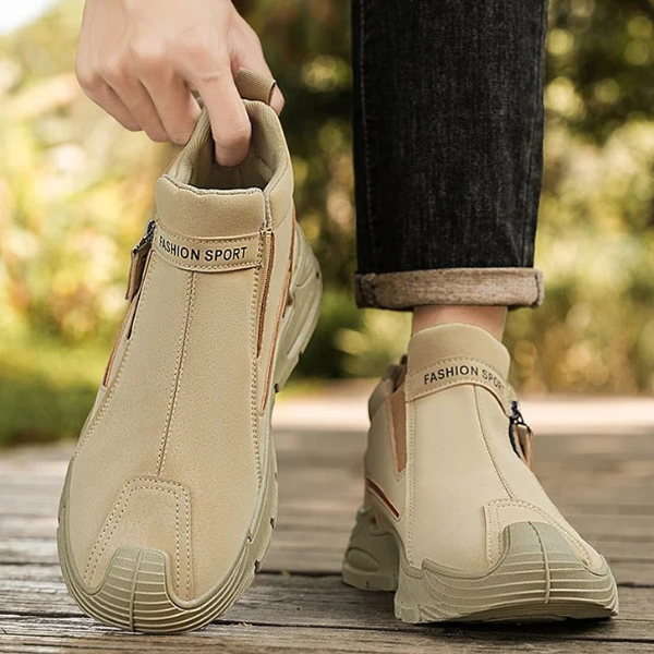 Men’s Leather Cushioned Side-Zip Walking Sneakers