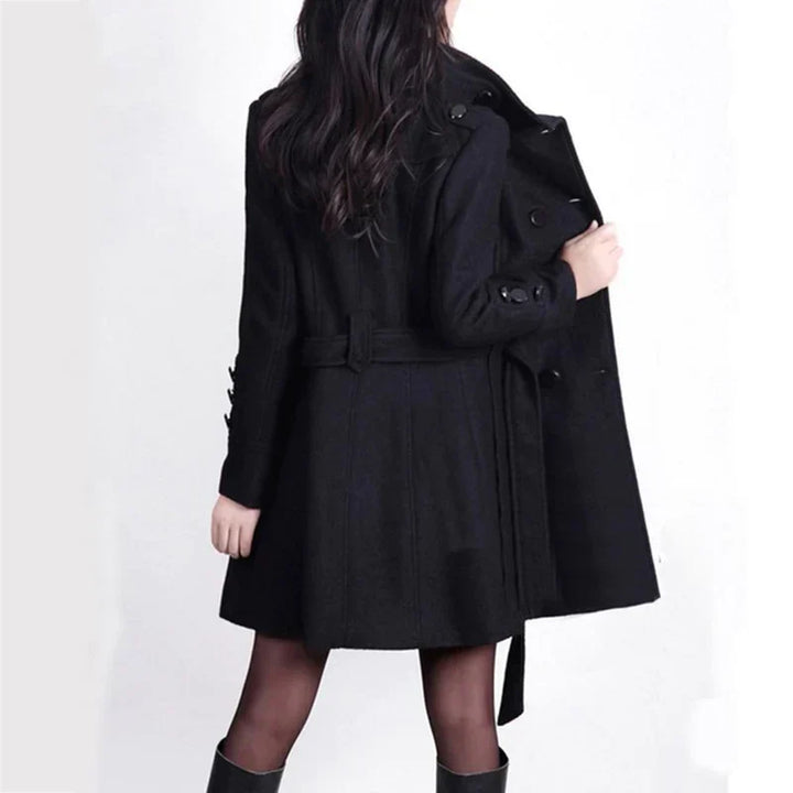 Women Wool Double Breasted Trench Coat Belted Overcoat