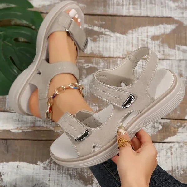 Women's Adjustable Leather Platform Walking Sandals
