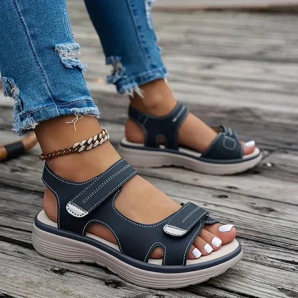Women's Adjustable Leather Platform Walking Sandals