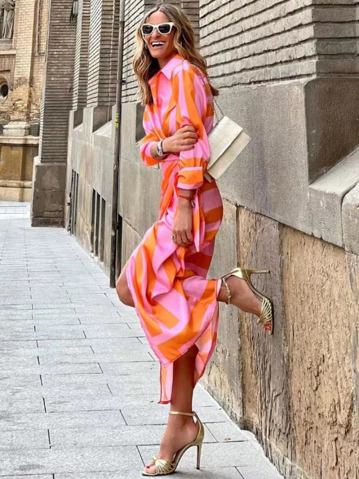 Summer Dress | Flattering Silhouette, Lightweight fabric | Orange Pink1
