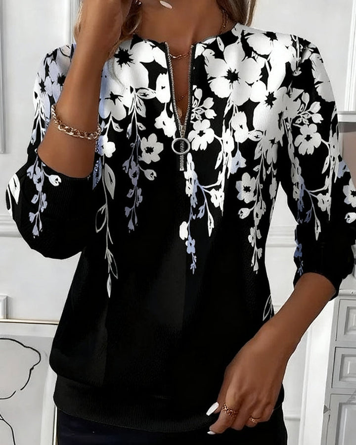 Women's Floral Sweatshirt Fleece Long Sleeve Pullover Top