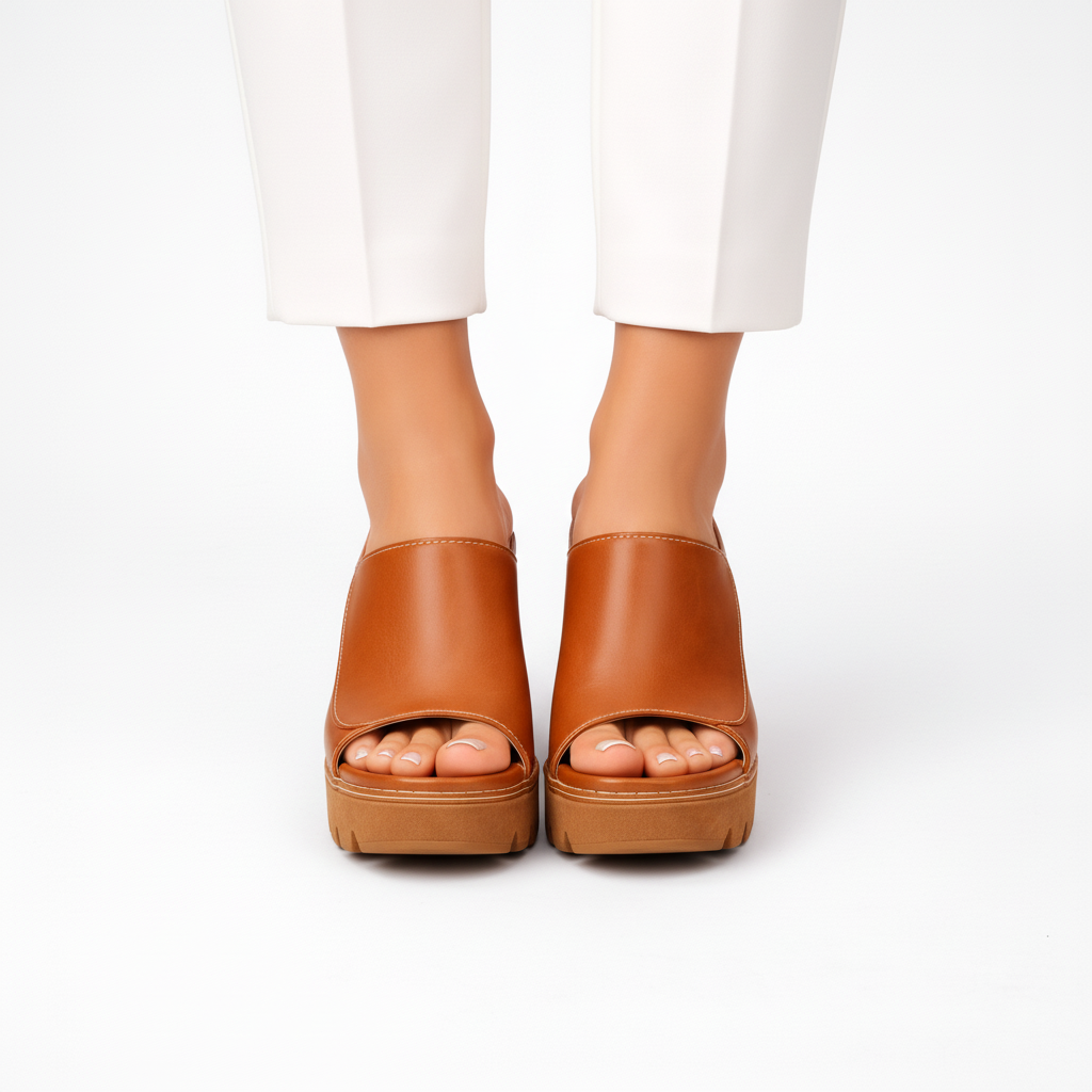 Women’s Leather Platform Block-Heel Mule Sandals