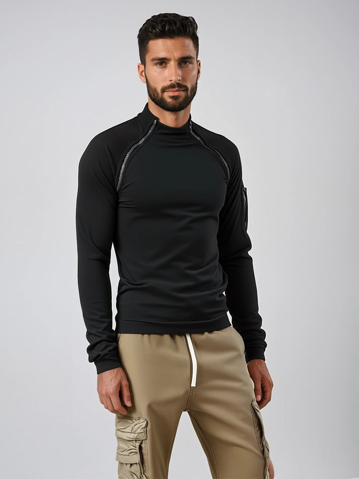 Men's Fleece Tactical Mock Neck Pullover Sweatshirt
