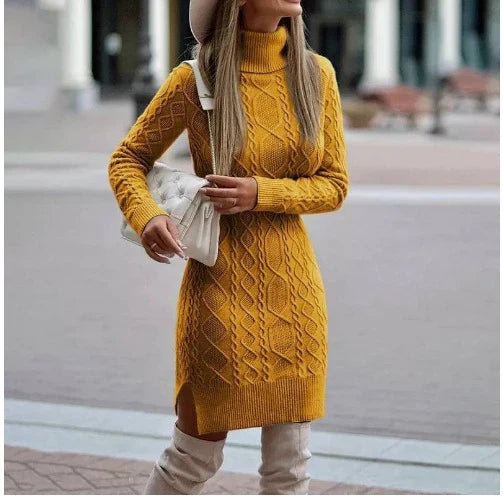 Women's Knit Wool-Blend Turtleneck Sweater Dress